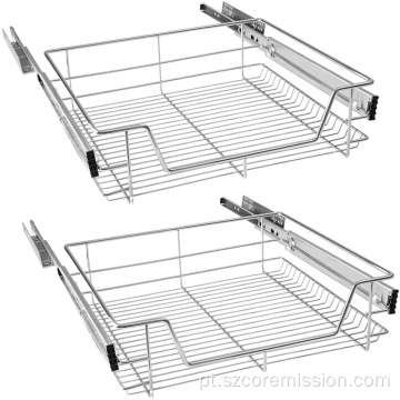 2x cesta de cozinha telescópica cromada 60cm extensível